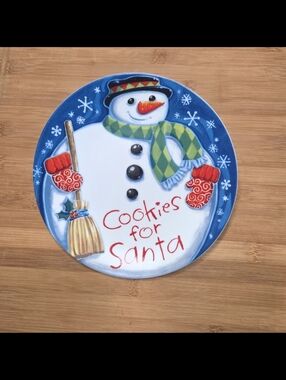 Cookies for Santa plate, festive holiday snowman design